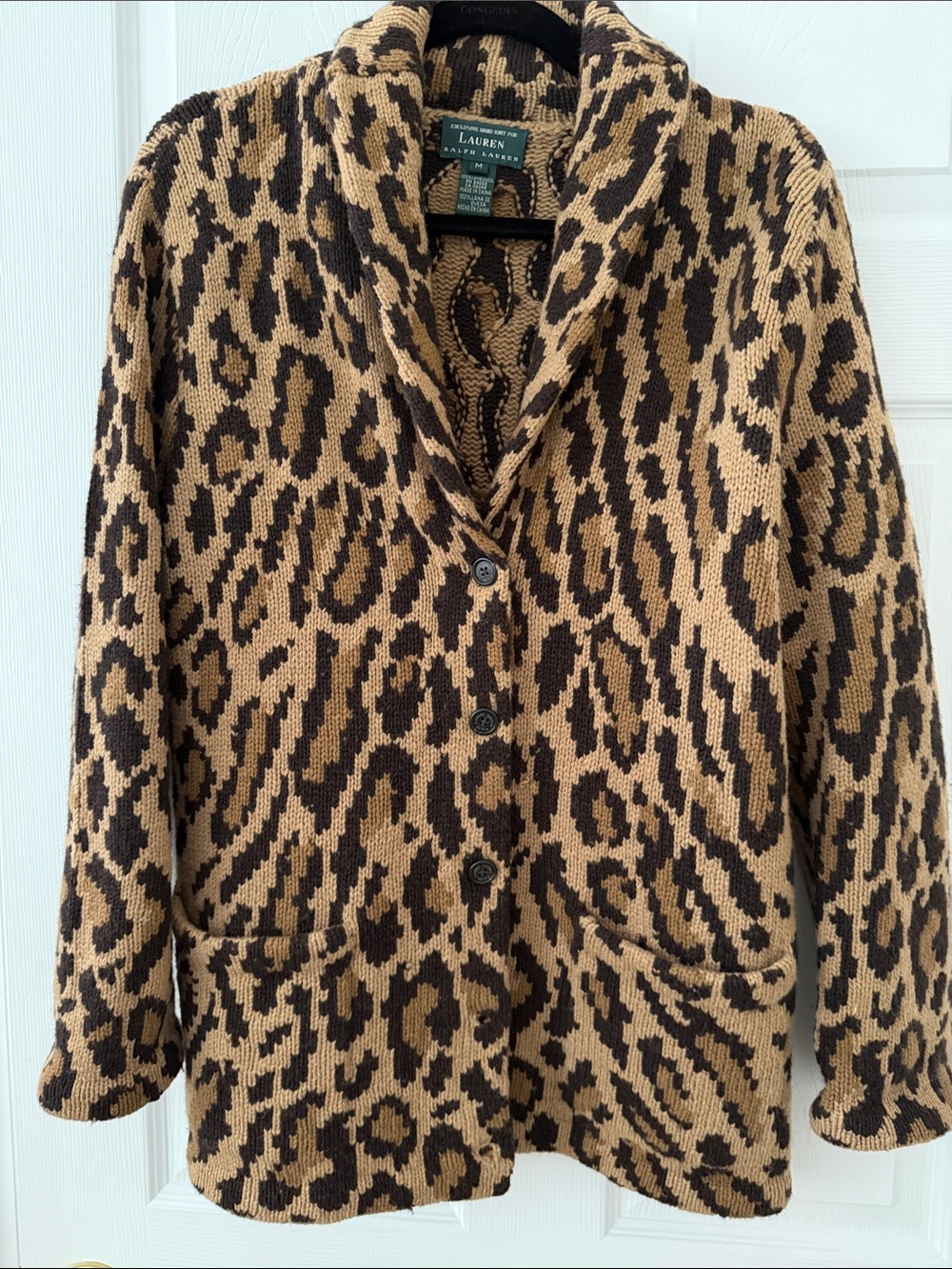 Lauren Ralph Lauren Leopard-Print Shawl Collar Cardigan - Tan & Brown